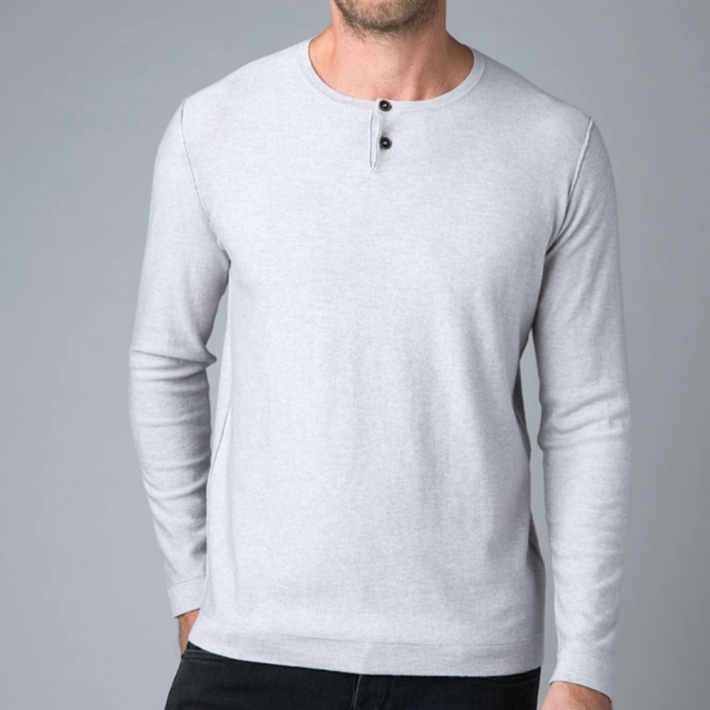 KINROSS   MEN'S COTTON / SILK / CASHMERE   2 BUTTON HENLEY Size Medium Gray